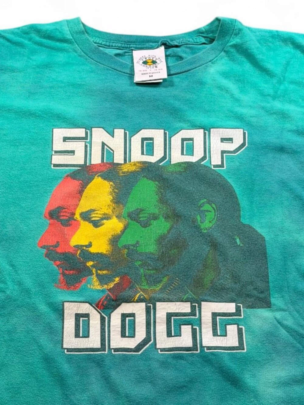 Vintage Y2K Cross Colours x Snoop Dogg Green Tie Dye Rap Graphic Tee Large